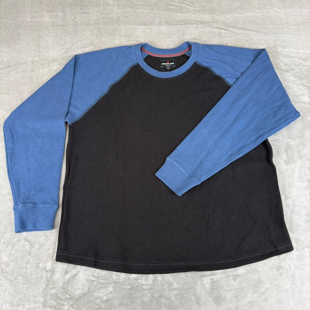 American Giant French Rib Sweatshirt Mens XL Black Blue Raglan $120 USA New NWOT